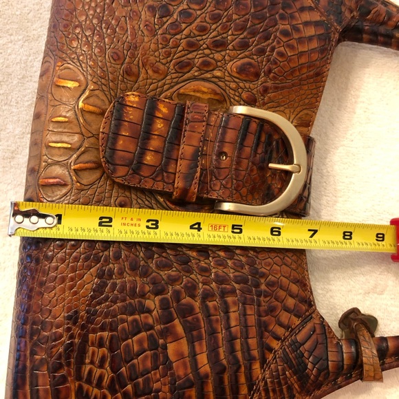 Brahmin Metallic Toasted Almond Crocodile Embossed Leather Shoulder Bag. - Picture 14 of 15